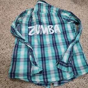 Zumba Fitness Blue and Green Button Down Shirt